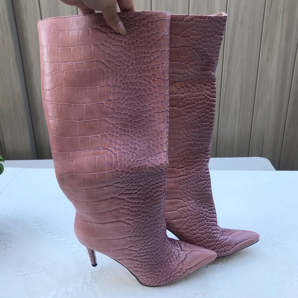 missguided square toe boot in white faux croc